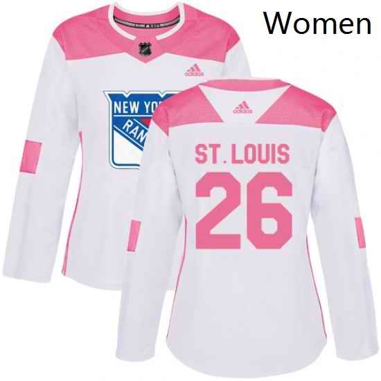 Womens Adidas New York Rangers 26 Martin St Louis Authentic WhitePink Fashion NHL Jersey